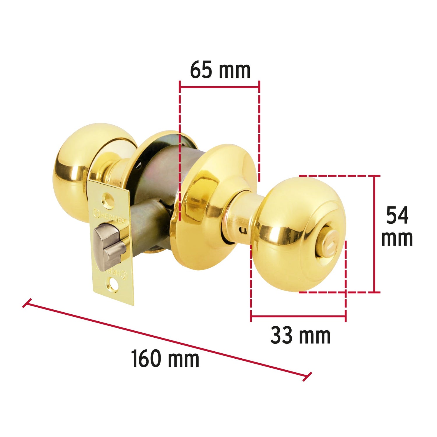 CERRADURA POMO LATON BRILLANTE OVAL RECAMARA MCA TRUPER HERMEX