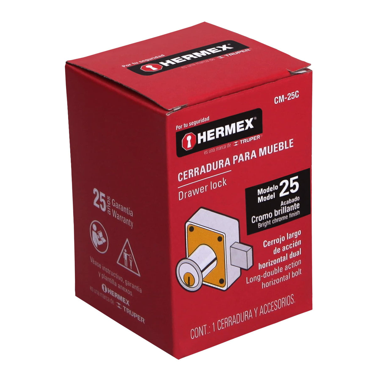 CERRADURA PARA MUEBLE MODELO 25 CROMO MCA TRUPER HERMEX