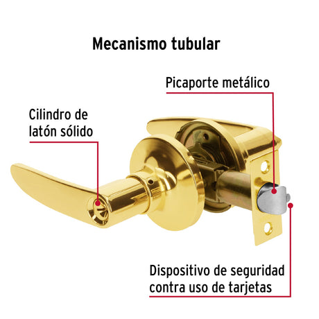 CERRADURA MANIJA CILINDRO LATON LATON BRILLANTE RECAMARA MCA TRUPER HERMEX