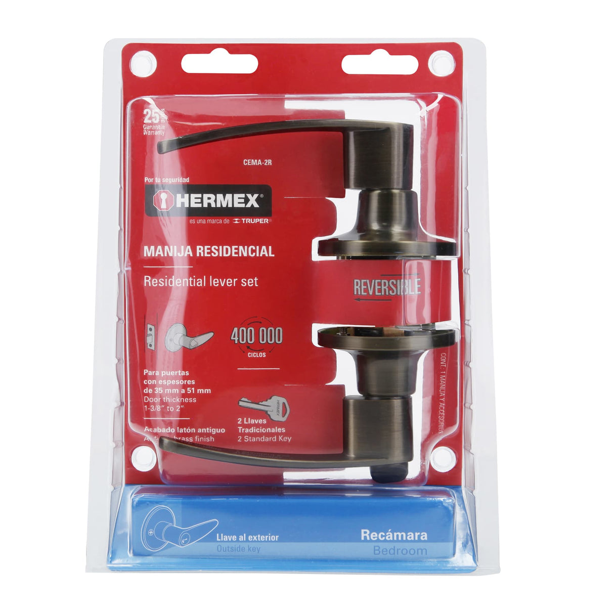 CERRADURA MANIJA CILINDRO LATON LATON ANTIGUO RECAMARA MCA TRUPER HERMEX