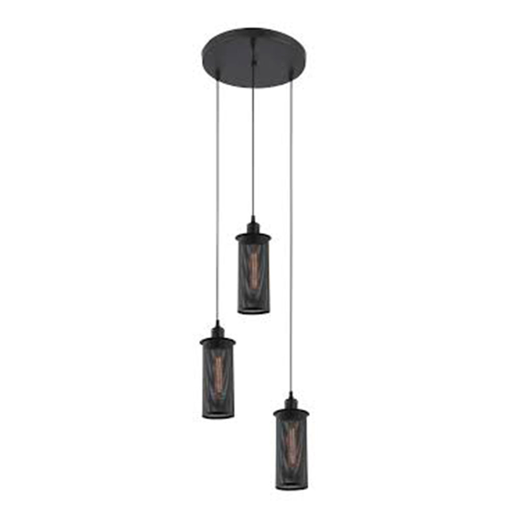 LUMINARIA COLGANTE REJILLA METAL NEGRO 3X60W. ASGAR