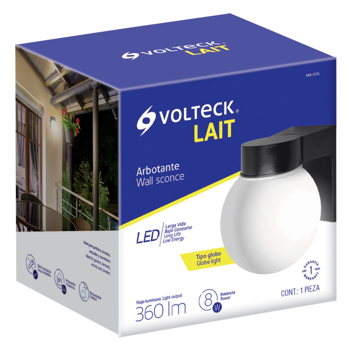 ARBOTANTE LED TIPO GLOBO 8W/120V. PANTALLA DE CRISTAL 3000K LUZ CALIDA ARB-001L 46344 TRUPER *** EXHIBIDO ***