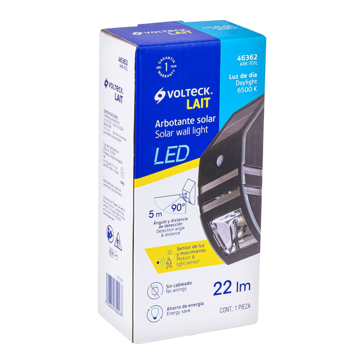 ARBOTANTE SOLAR LED 0.33W. LUZ DE CORTESIA CON SENSOR DE LUZ Y MOVIMIENTO 6500K LUZ DE DIA ARB-701L 46362 TRUPER