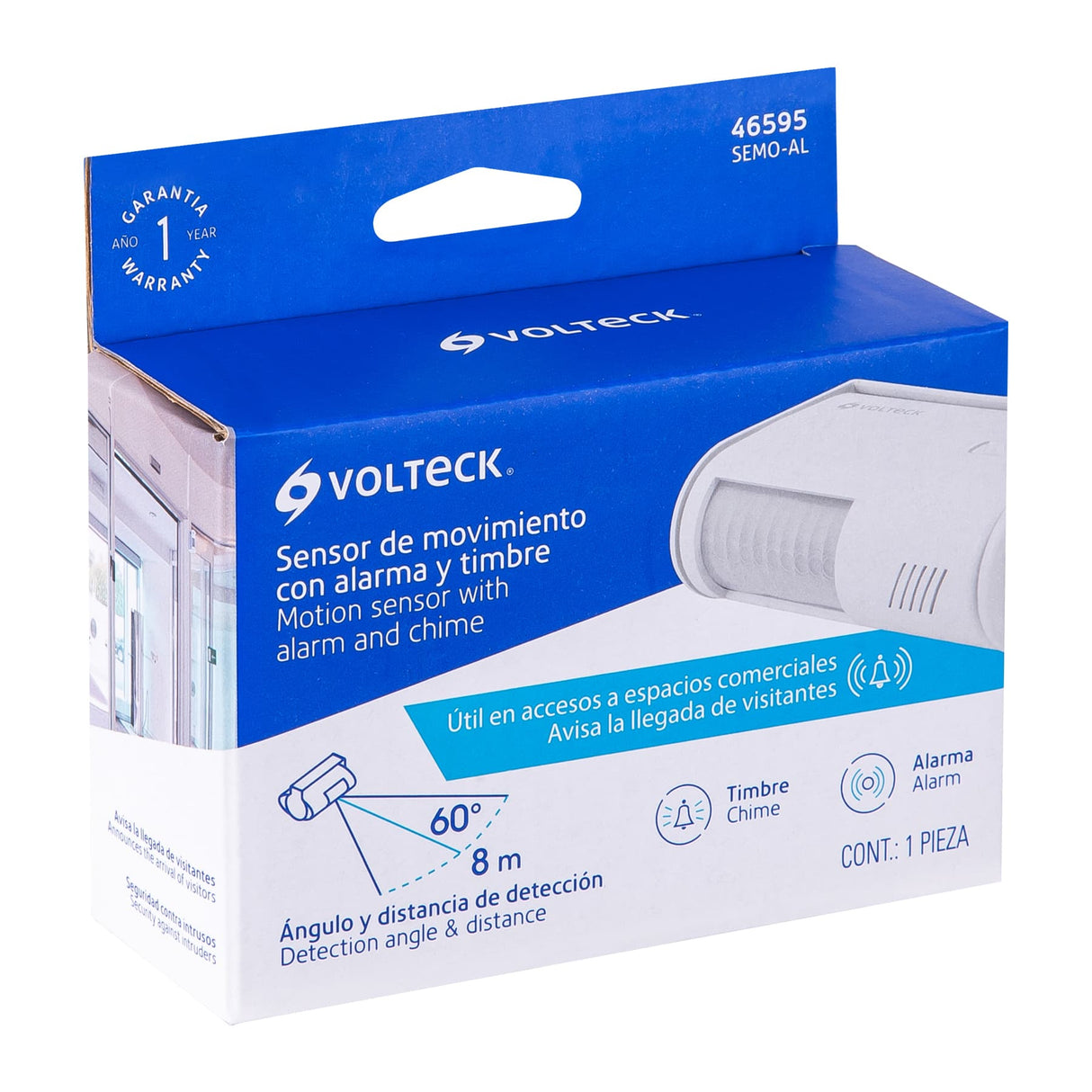 SENSOR DE MOVIMIENTO CON ALARMA Y TIMBRE 60 8MTS. 70DB SEMO-AL 46595 TRUPER ***REQUIERE PILA 9V***