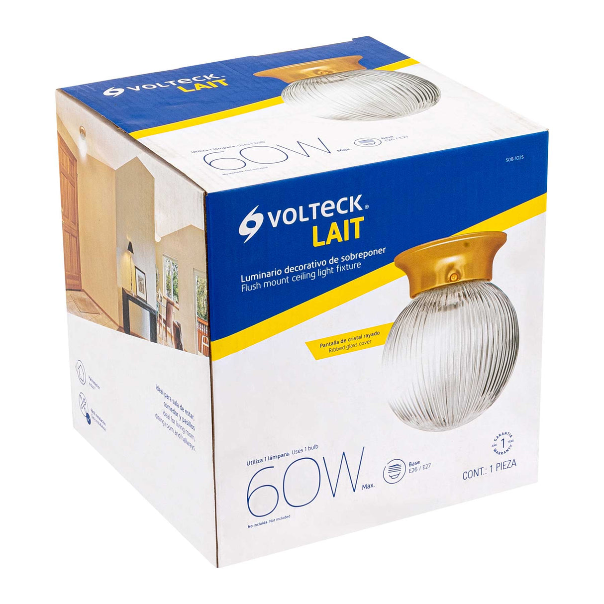 LUMINARIO DECORATIVO SOBREPONER 60W/127V. PANTALLA CRISTAL ACERO LATONADO SOB-102S 46628 TRUPER