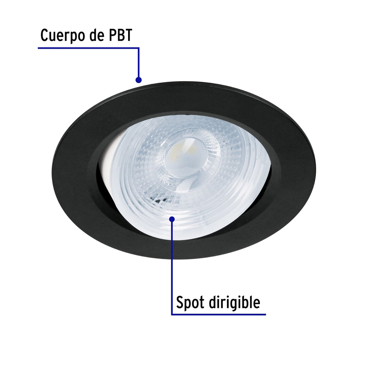LUMINARIO REDONDO EMPOTRABLE 5W/120-240V. LED SPOT DIRIGIBLE NEGRO EMP-104L 46945 TRUPER***HAE2025***