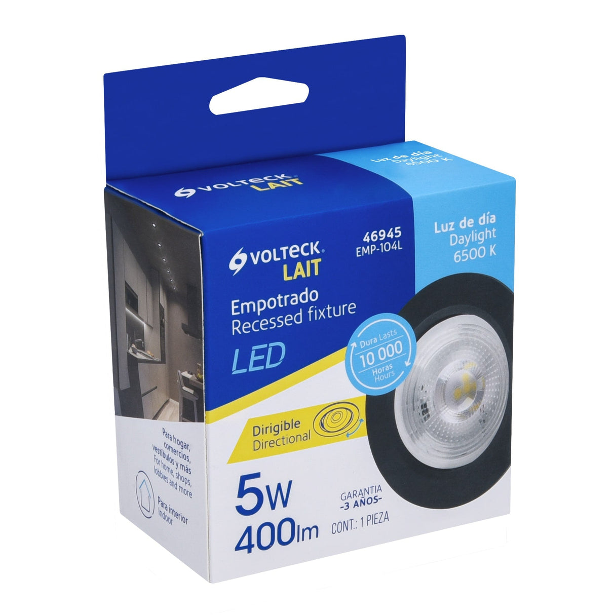 LUMINARIO REDONDO EMPOTRABLE 5W/120-240V. LED SPOT DIRIGIBLE NEGRO EMP-104L 46945 TRUPER***HAE2025***