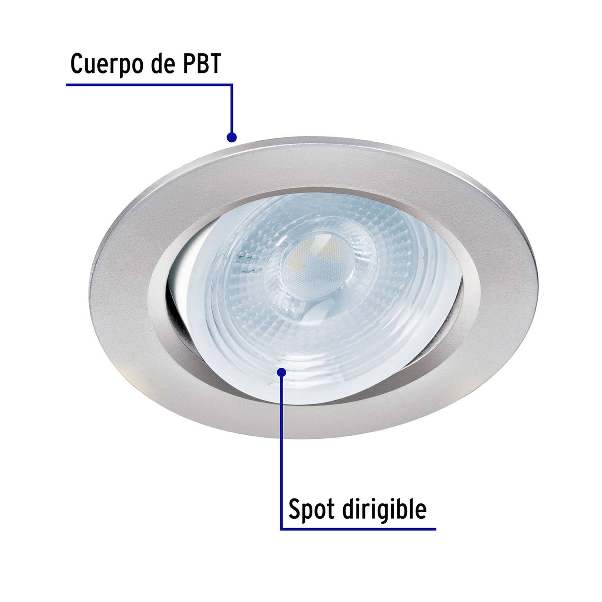 LUMINARIO REDONDO EMPOTRABLE 5W/120-240V. LED SPOT DIRIGIBLE CROMO MATE EMP-105L 46946 TRUPER
