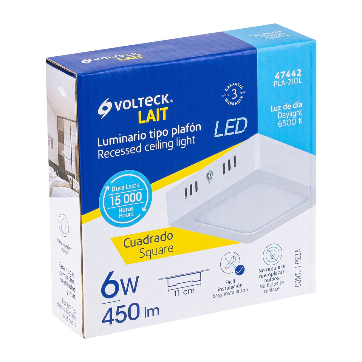 LUMINARIO CUADRADO PLAFON LED 6W/120-240V. SOBREPONER *** INCLUYE DRIVER *** PLA-210L 47442 TRUPER