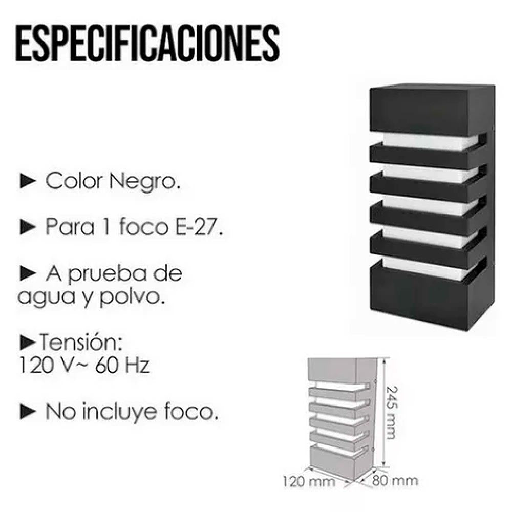 ARBOTANTE 1 LUZ RECTANGULAR 60W. NEGRO CHESTER ***ADIR***