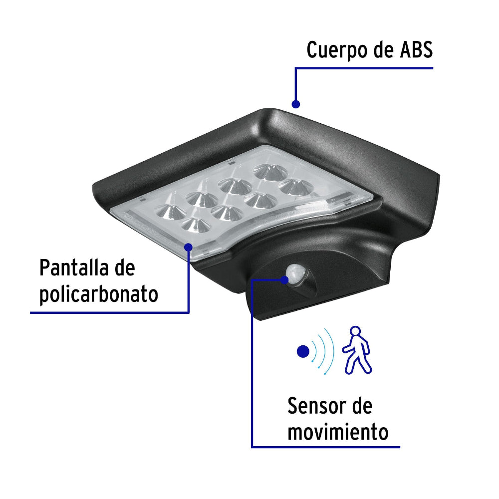 LUMINARIO SOLAR LED 1.1W. CON SENSOR DE LUZ Y MOVIMIENTO 9HRS. DURACION BATERIA ARB-704L 49073 TRUPER