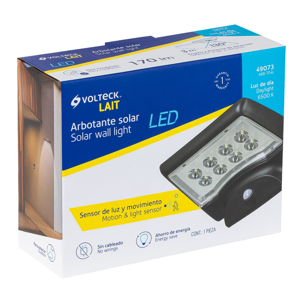 LUMINARIO SOLAR LED 1.1W. CON SENSOR DE LUZ Y MOVIMIENTO 9HRS. DURACION BATERIA ARB-704L 49073 TRUPER