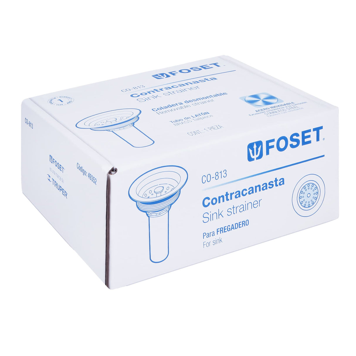CONTRACANASTA DE ACERO INOXIDABLE CON TUBO DE LATON 3-1/2" MCA TRUPER CONSTRUCCION *** OFRECER 3813M***