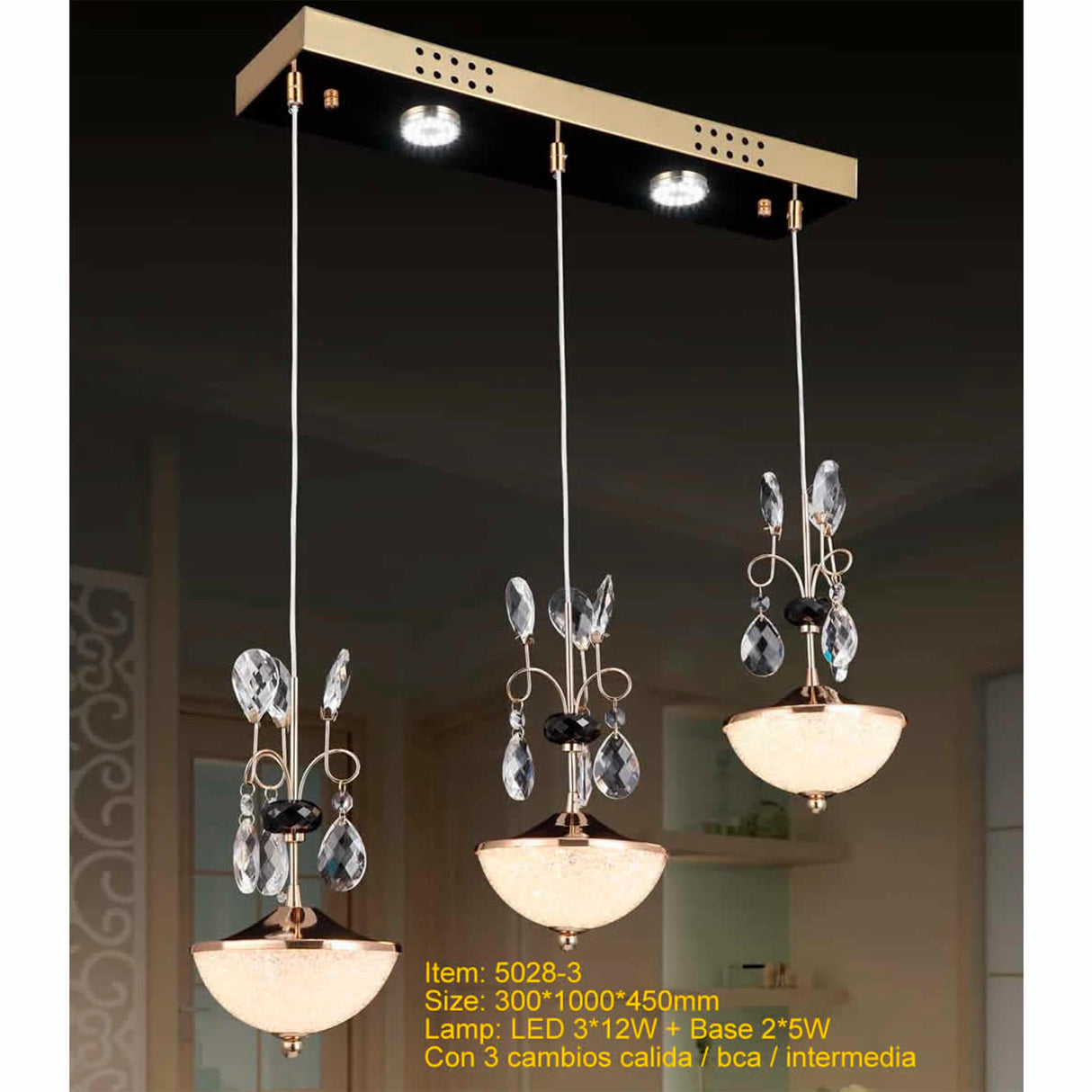 CANDIL LED 3 LUCES 36W CON CAMBIO EN LUZ CALIDA/BCA/INTERMEDIA BASE 2.5W