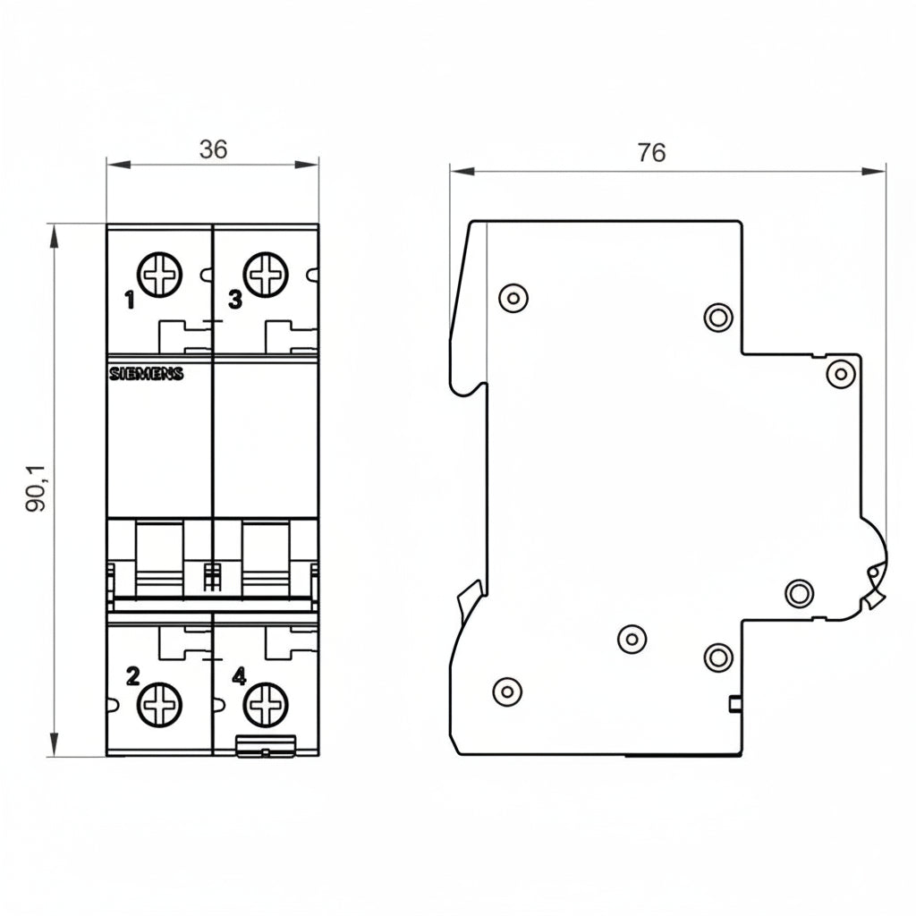 PASTILLA INTERRUPTOR P/RIEL 2X20A 5SL 6KA 250/440V 5SL62207CC SIEMENS