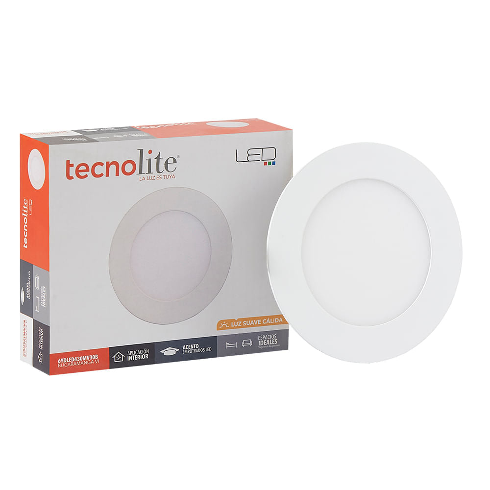 LÁMPARA DE INTERIOR EMPOTRABLE BUCARAMANGA VI TECNOLITE NO ATENUABLE 6W LED INTEGRADO LUZ SUAVE CÁLIDA