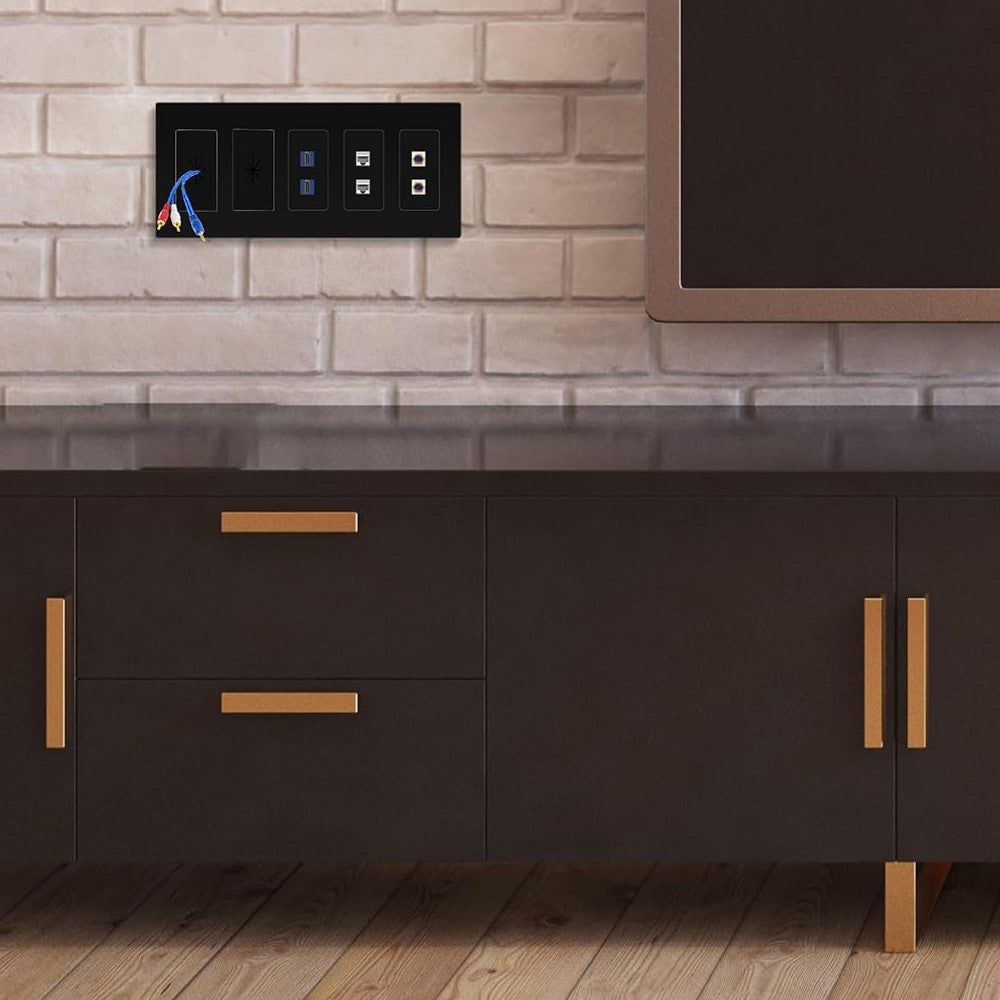 PLACA DECORA PLUS 5 UNIDADES NEGRA MCA LEVITON