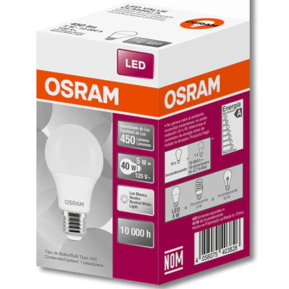 FOCO LED VALUE A40 6.5W/865 600LM IRC80 IP20 6500K E27 MCA OSRAM