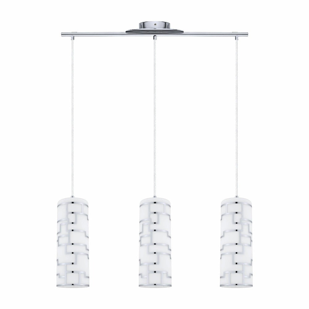 LUMINARIO COLGANTE 3 LUCES 3X60W E26 CRISTAL BLANCO DECORACIONES CROMO MCA EGLO