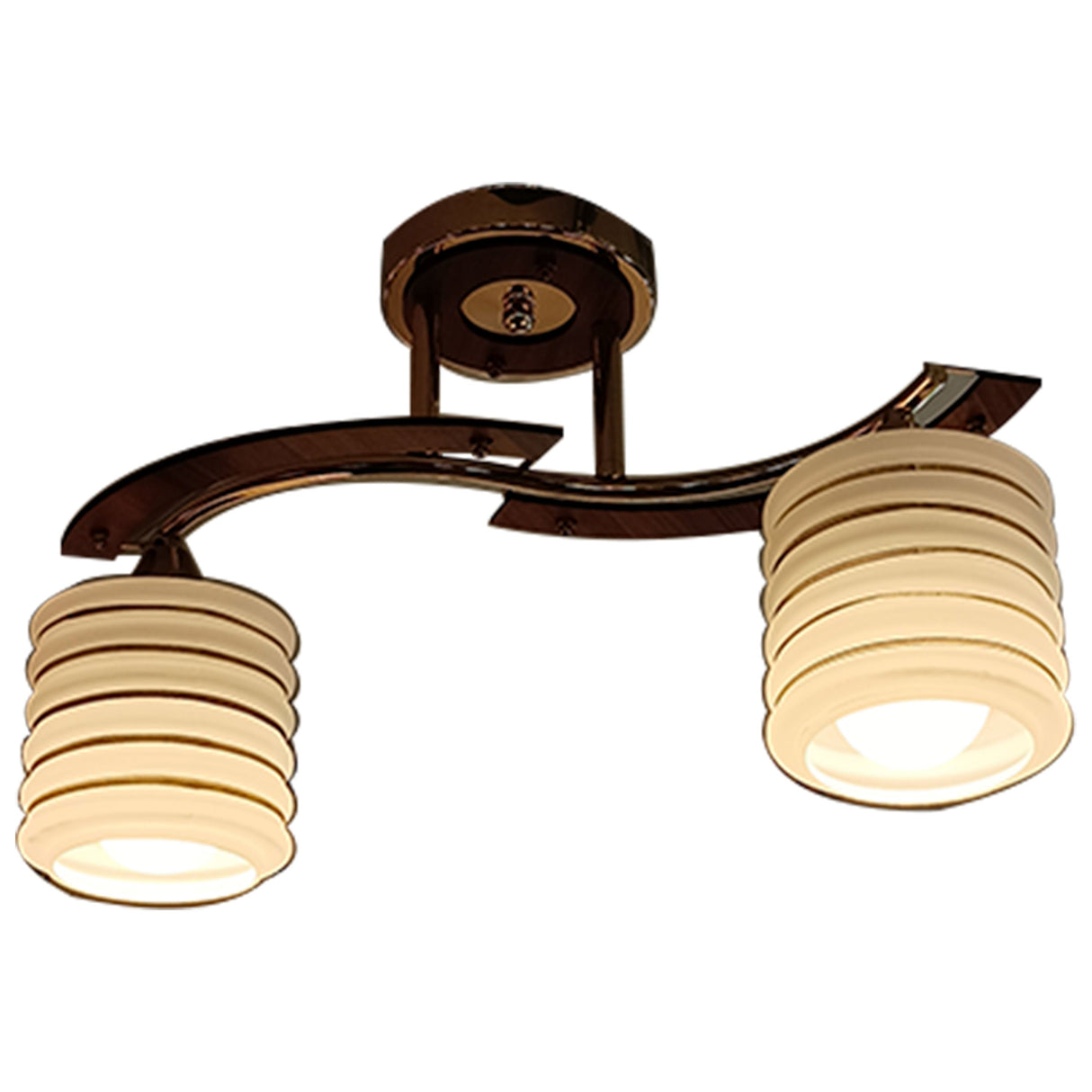 LUMINARIA BASE REDONDA DORADA C/MADERA PANTALLA CRISTAL BLANCO P/2 FOCOS E27