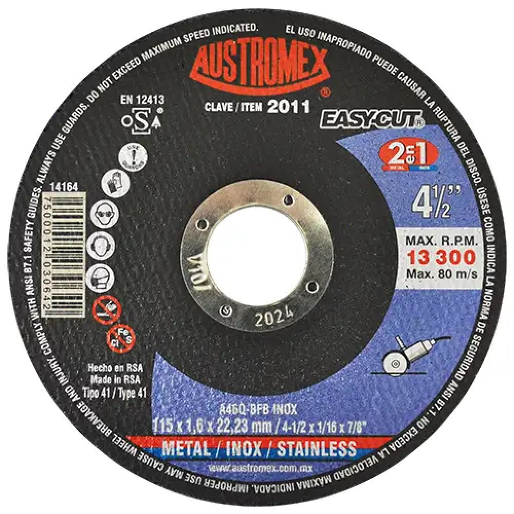 DISCO CORTE 2 EN 1 P/ACERO AL CARBON Y ACERO INOX. 115X1.6X22.23MM. ESP. A46Q-BFB INOX