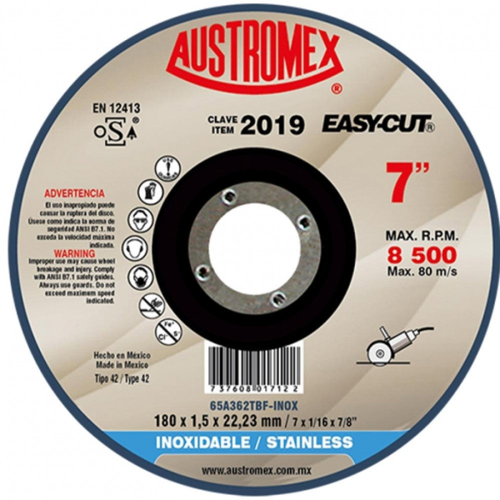 DISCO PARA CORTE DE METAL A46T11BF 7X1/16X7/8 180X1.5X22.23 MCA AUSTROMEX