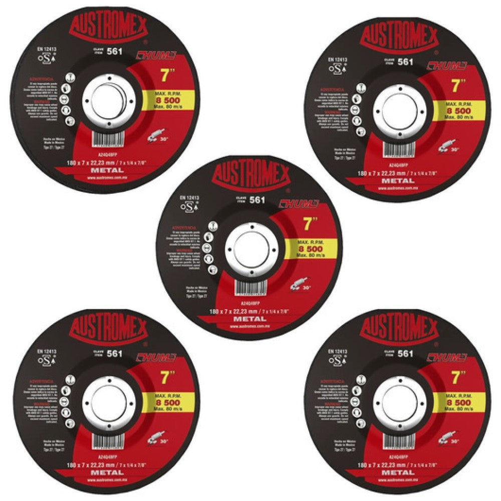 DISCO CON CENTRO DEPRIMIDO PARA DESBASTE DE METAL A24Q4BFP 7X1/4X7/8 (180X7X22.23) MCA AUSTROMEX