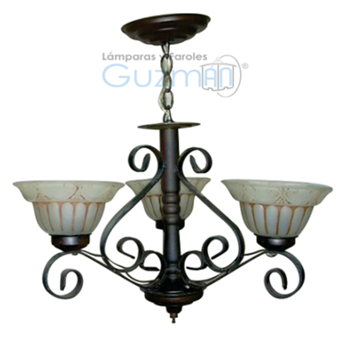 CANDIL MODELO 310 SOLERA 3 LUCES SIN FOCO, BASE CHOCOLATE, CRISTAL TERRA MCA GUZMAN