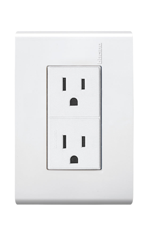 TOMACORRIENTE DUPLEX POLARIZADA Y ATERRIZADA 2P+T 15A/127V. CON PLACA BLANCO