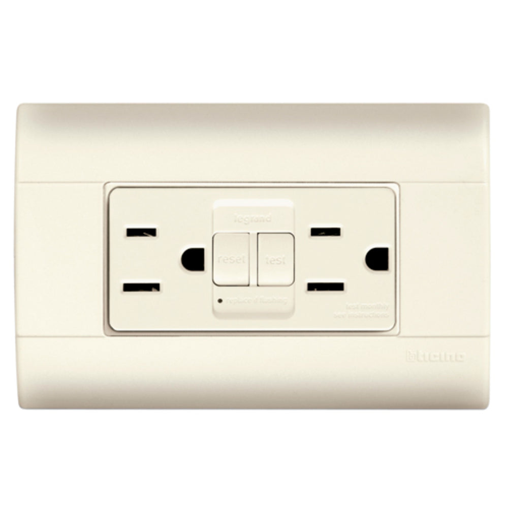 TOMACORRIENTE DUPLEX CON INTERRUPTOR CIRCUITO FALLA A TIERRA ICFT15A,27V MARFIL