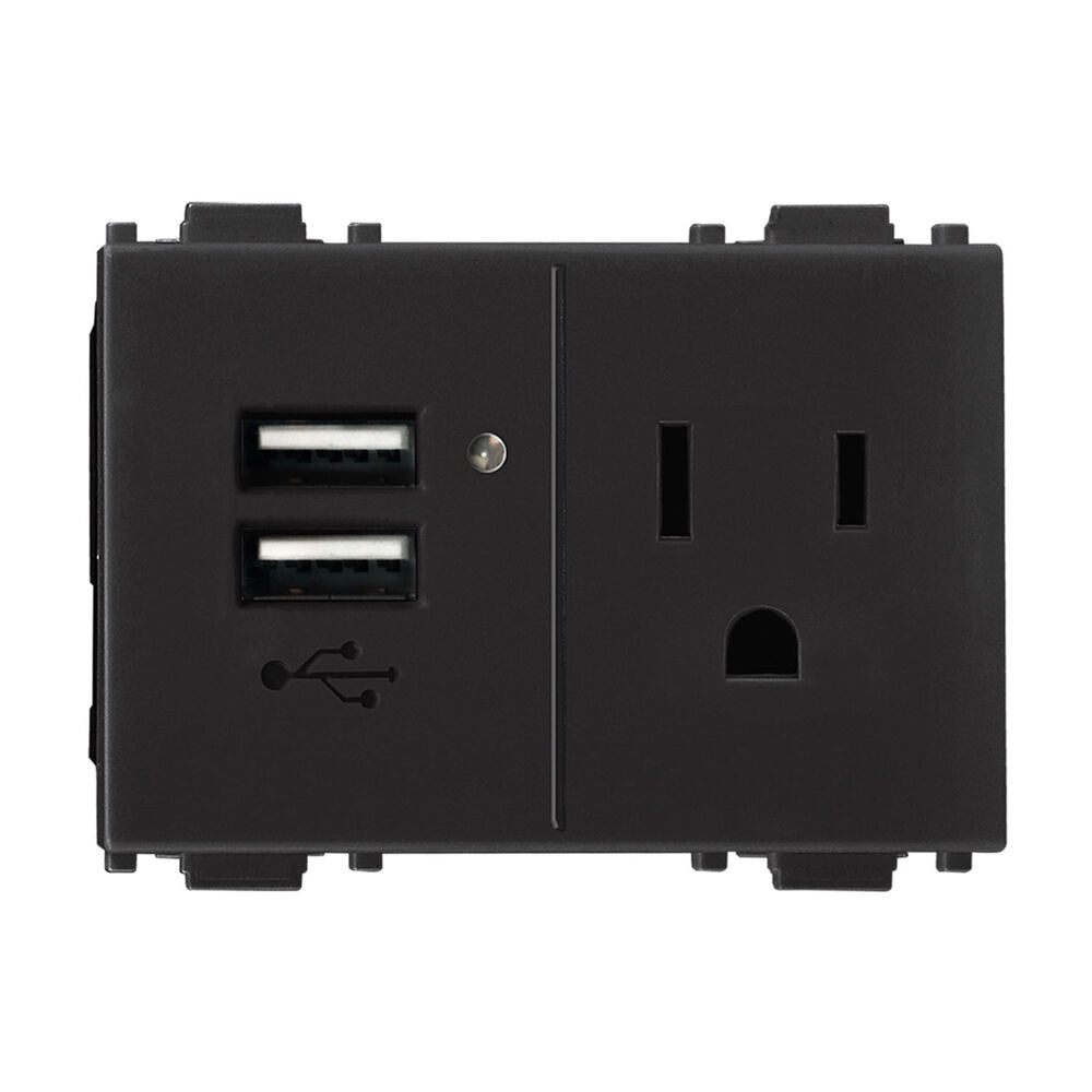 CONTACTO DÚPLEX ESTEVEZ ALPHA 2 POLOS CON TIERRA Y 2 CONTACTOS USB 3 MÓDULOS NEGRO ***HAE2025***