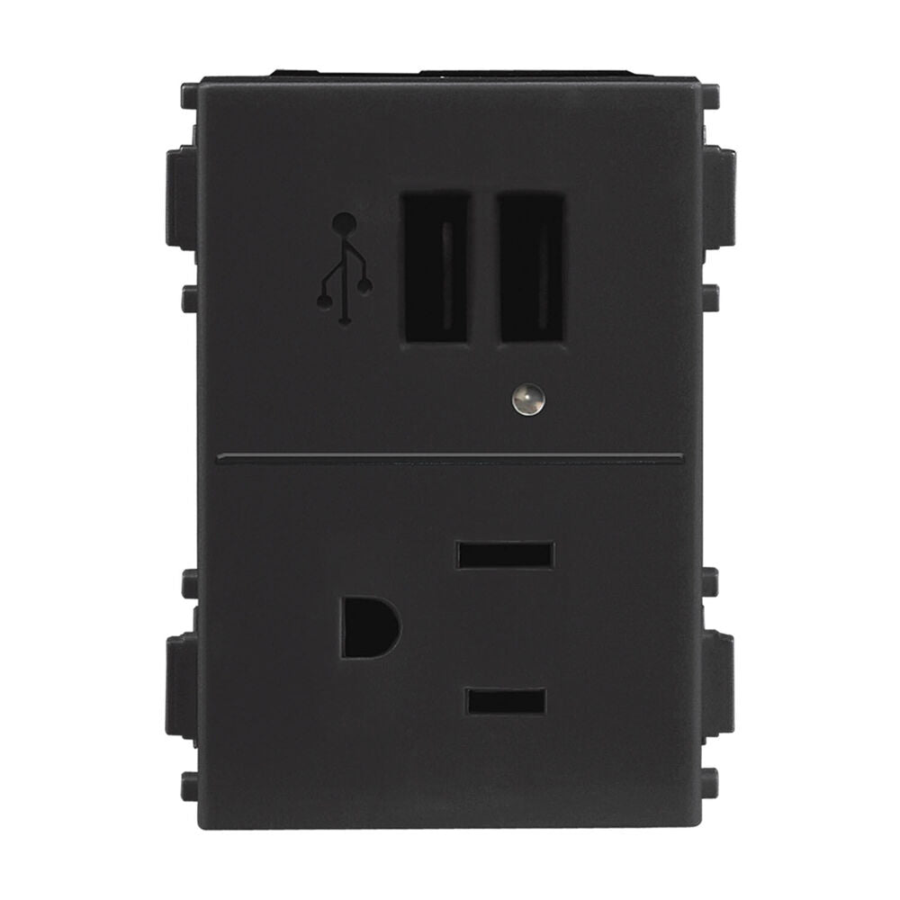 CONTACTO DÚPLEX ESTEVEZ ALPHA 2 POLOS CON TIERRA Y 2 CONTACTOS USB 3 MÓDULOS NEGRO ***HAE2025***