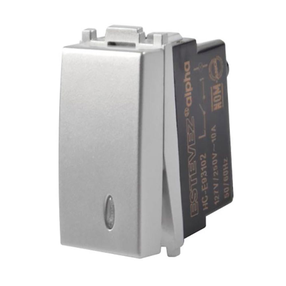 APAGADOR SENCILLO ESTEVEZ ALPHA CON PILOTO LED PLATA