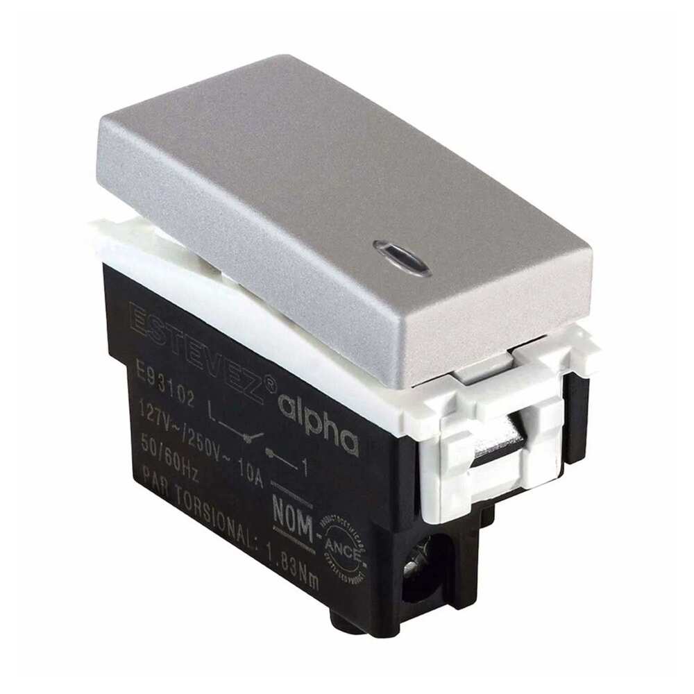 APAGADOR SENCILLO ESTEVEZ ALPHA CON PILOTO LED PLATA