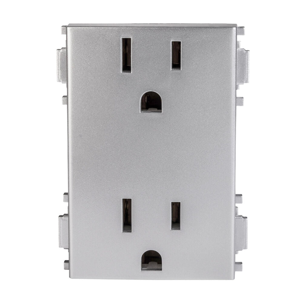 CONTACTO DÚPLEX ESTEVEZ ALPHA 2 POLOS CON TIERRA 3 MÓDULOS PLATA