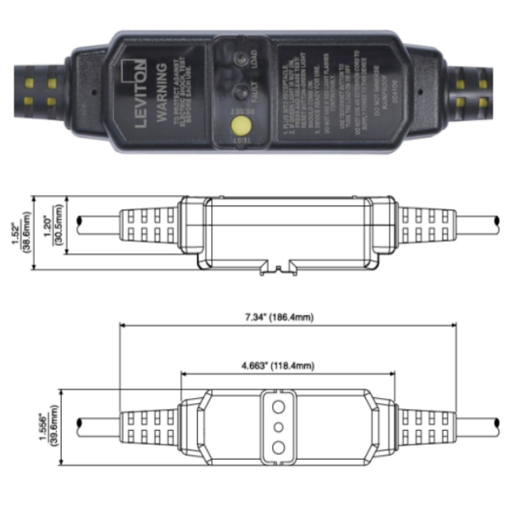 CABLE EXTENSION GFCI DE 60CM 15A. 120V NEMA 5-15P C/CLAVIJA Y CONECTOR .6M (2") GSCA1-02C