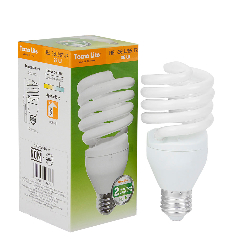 FOCO FLUORESCENTE 26 W LUZ DE DIA BASE E27 NO ATENUABLE *** OFRECER HEL-23W/65-T2 ***