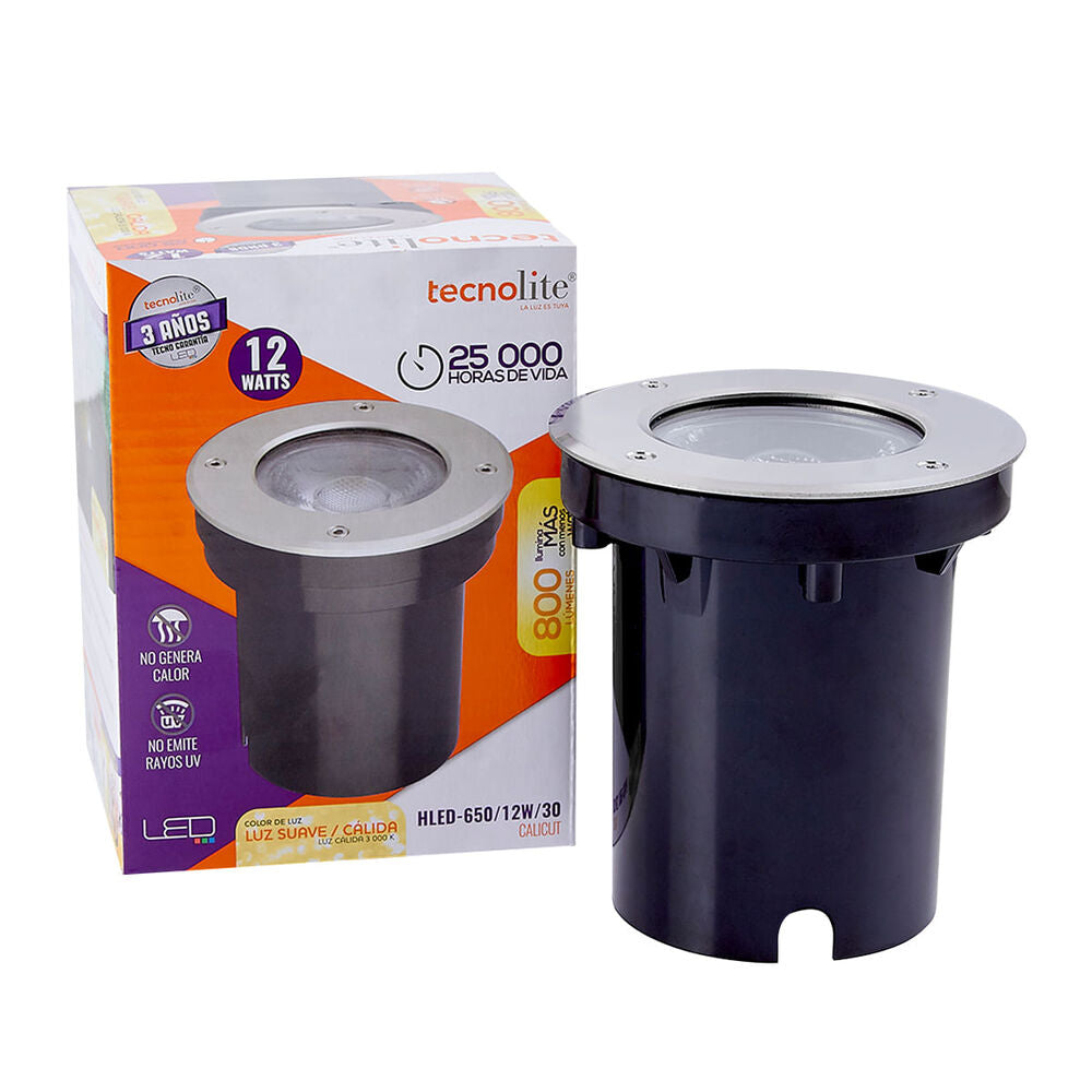 LÁMPARA DE EXTERIOR LED CALICUT TECNOLITE DE PISO EMPOTRABLE 12W LUZ SUAVE CÁLIDA IP65 LED INTEGRADO