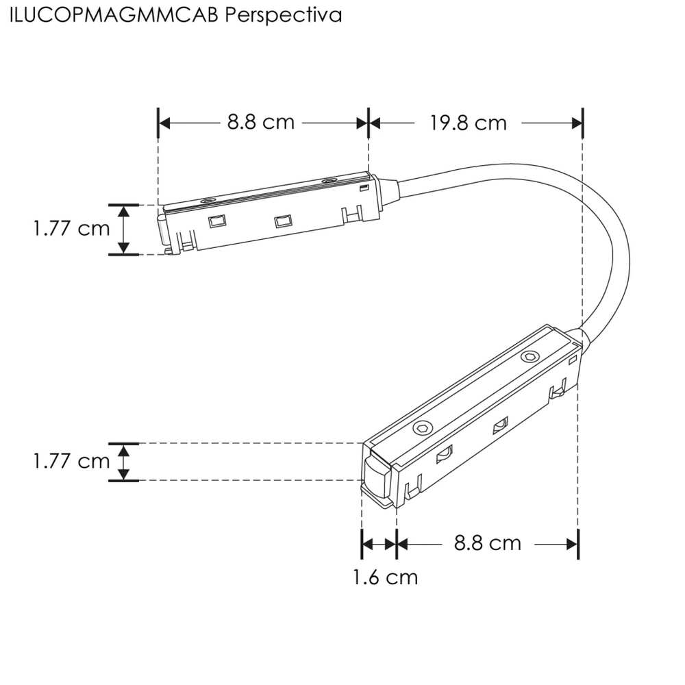 CONECTOR ELECTRIFICADO MACHO-MACHO CON CABLE 20 CM P/RIEL MAGNETICO 48V 200W MAX ILUMILEDS