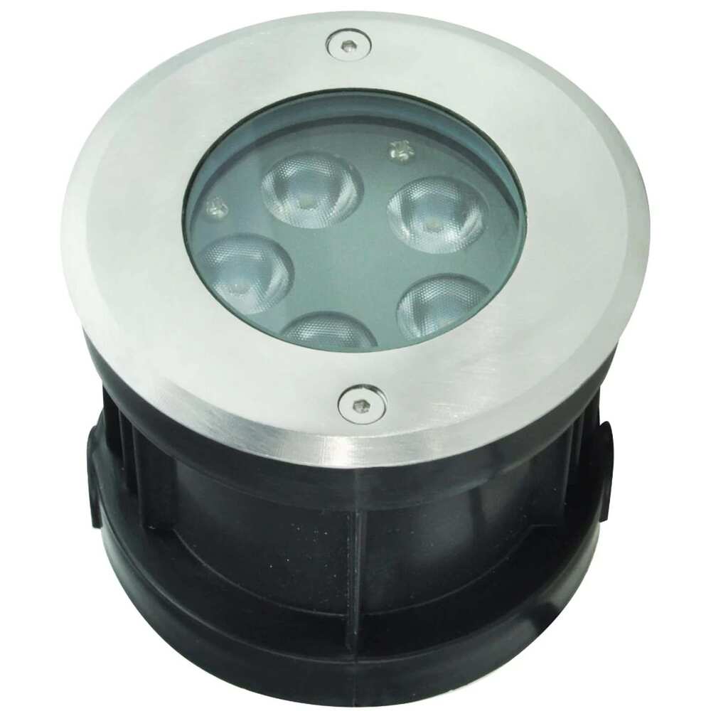 LUMINARIO DE PISO EMPOTRAR REDONDO LED 5W BLANCO CALIDO OPTICA ASIMETRICA 10 X 45 TAPA DE ACERO INOX INCLUYE HOUSING 85-265V IP65 ILUMILEDS