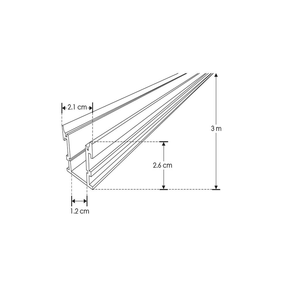 KIT PERFIL P/TIRA EXTRAPLANA LED S/CEJA (PERFIL RECT ALUM 3M + MICA DIFUSA 3M + 2 TAPAS LAT) ILUMILEDS