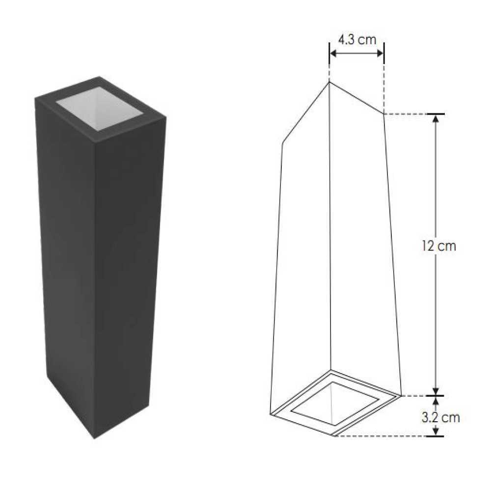 LUMINARIO PARED LED BLANCO CALIDO 5W RECTANGULAR 2 SALIDAS LUZ SOBREPONER NEGRO 85-265VCA IP65