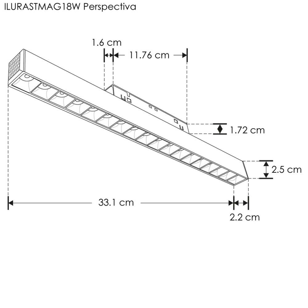 LUM P/RIEL MAGNETICO LED NEGRO TIPO RASTER 18W BC 24G 48V IP20 ILUMILEDS
