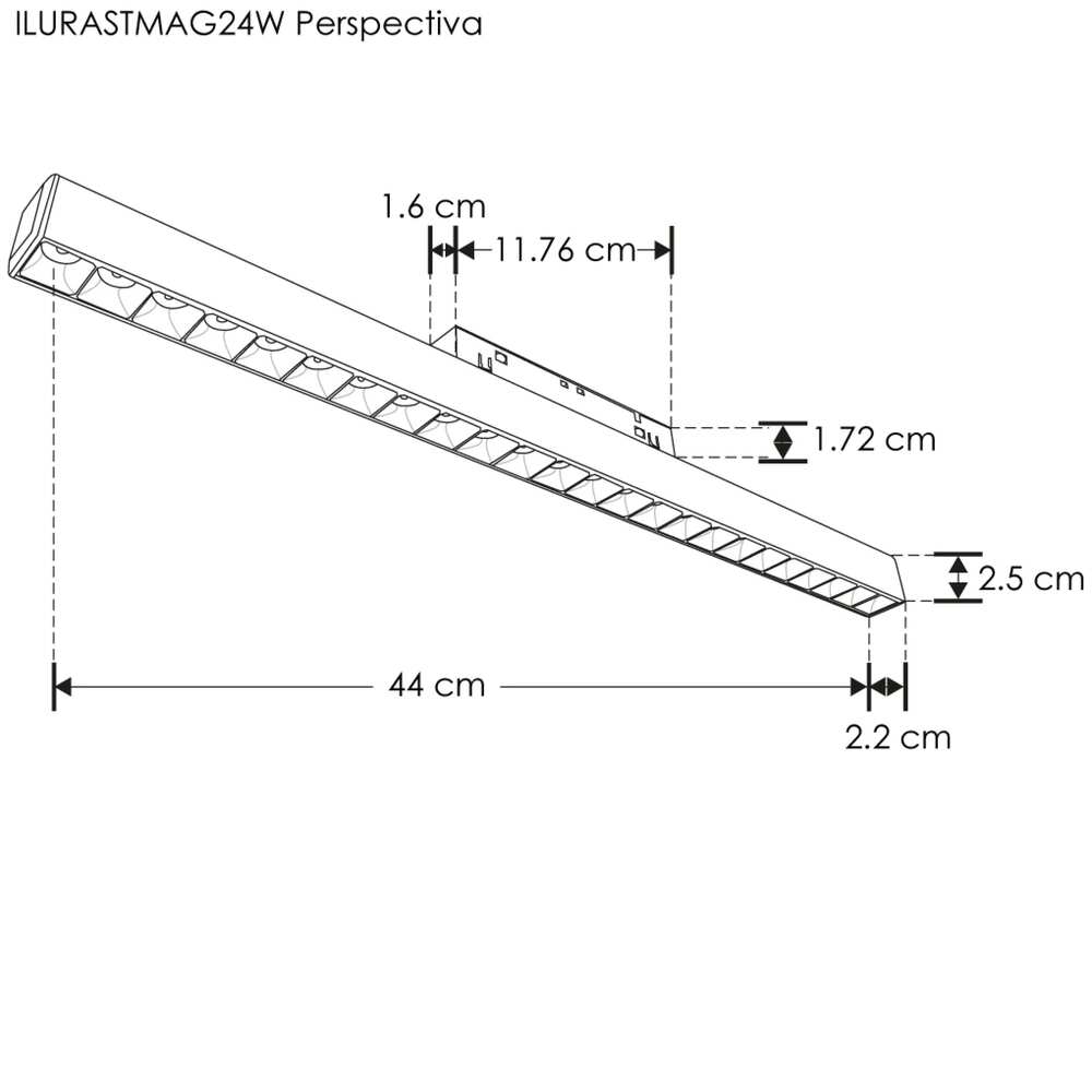 LUM P/RIEL MAGNETICO LED NEGRO TIPO RASTER 24W BC 24G 48V IP20 ILUMILEDS