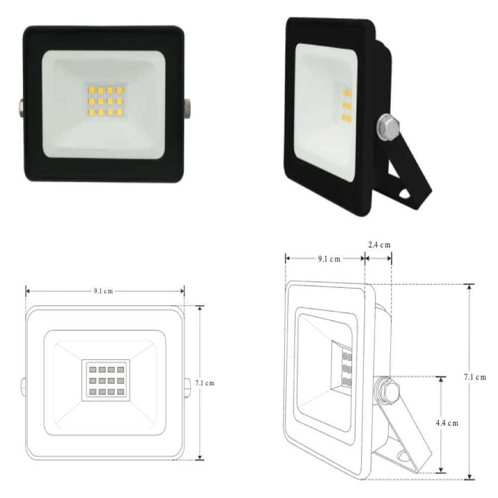 REFLECTOR LED RECTANGULAR PLANO SOBREPONER DIRIGIBLE 10W 120 NEGRO CRISTAL TEMPLADO BLANCO 100-240V IP65 ILUMILEDS
