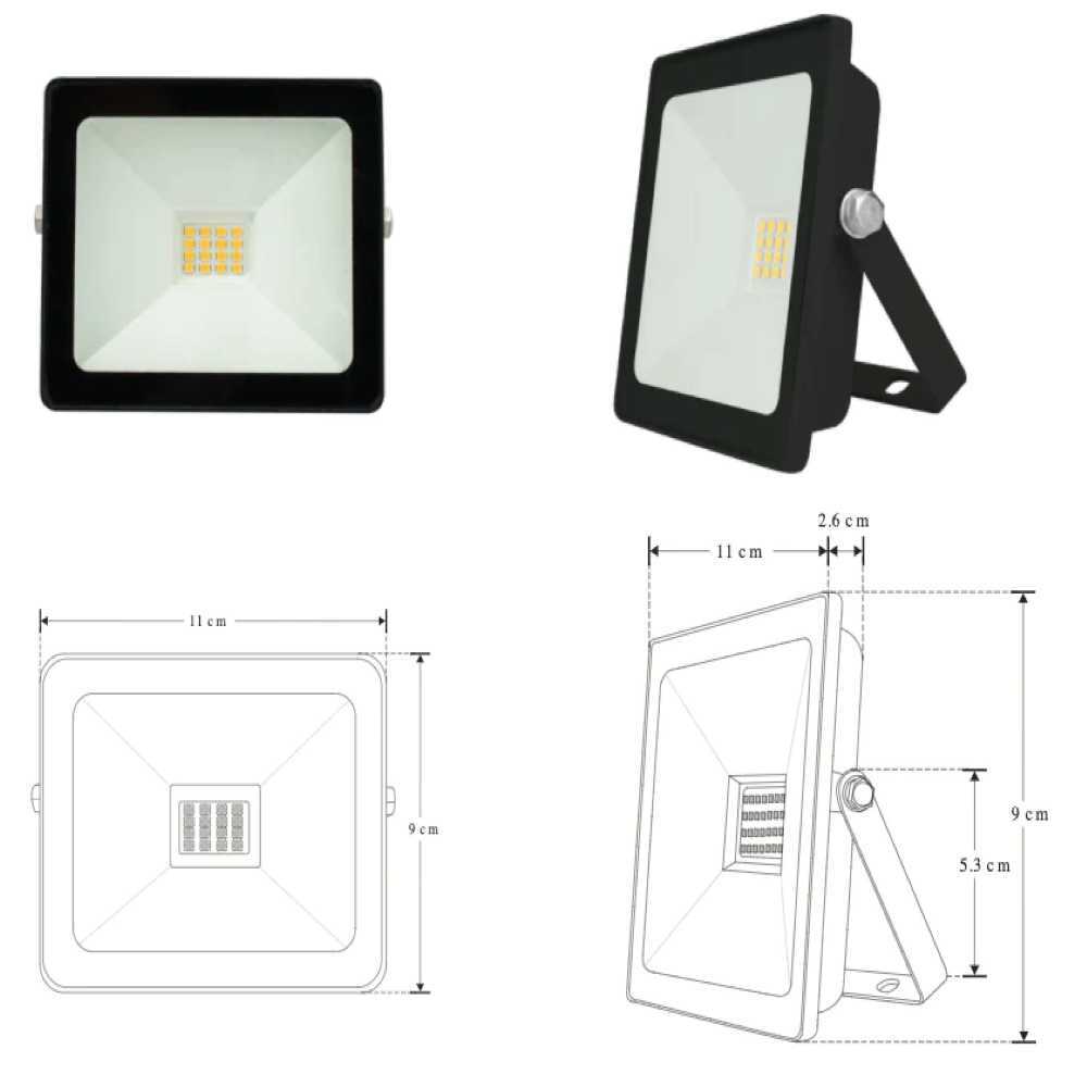 REFLECTOR LED RECTANGULAR PLANO SOBREPONER DIRIGIBLE 20W 120 NEGRO CRISTAL TEMPLADO B 100-240V IP65 ILUMILEDS