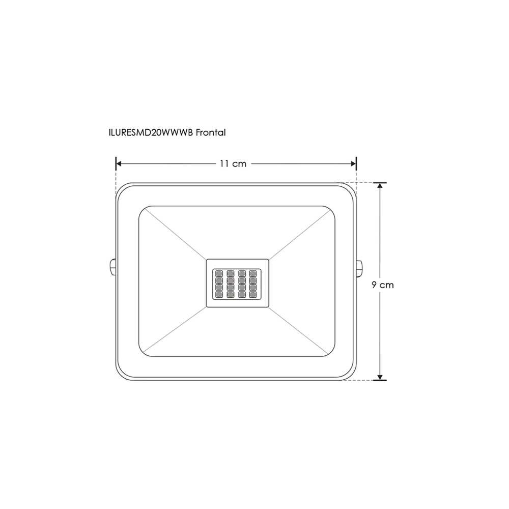 REFLECTOR LED RECTANGULAR PLANO SOBREPONER DIRIGIBLE 20W 120 NEGRO CRISTAL TEMPLADO B 100-240V IP65 ILUMILEDS