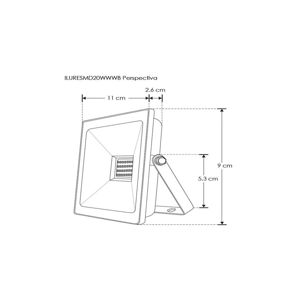 REFLECTOR LED RECTANGULAR PLANO SOBREPONER DIRIGIBLE 20W 120 NEGRO CRISTAL TEMPLADO B 100-240V IP65 ILUMILEDS