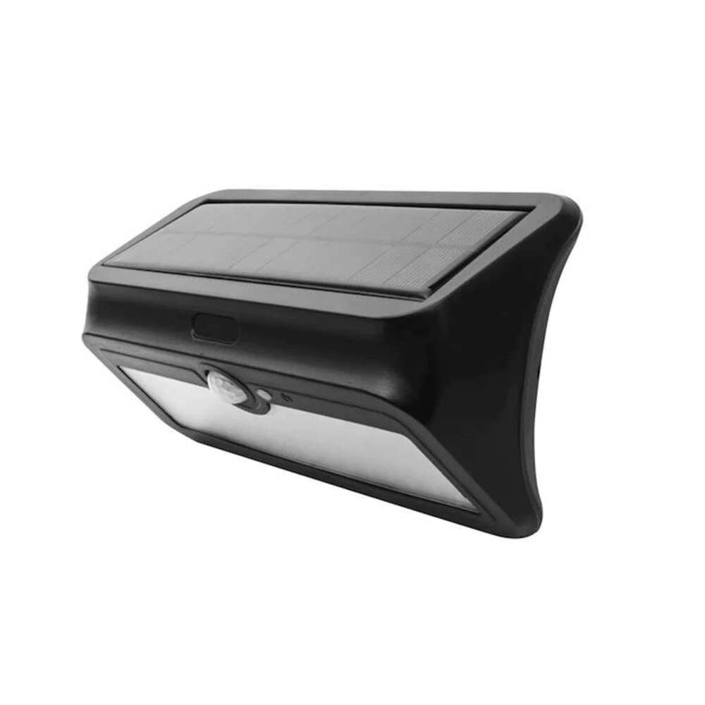 LUMINARIO SOLAR LED PARED NEGRO 4W 120 LUZ BLANCO CALIDO CON SENSOR HUMANO Y OBSCURIDAD BATERIA LITIO 3.7V 2200MAH REMPLAZABLE IP44 ILUMILEDS