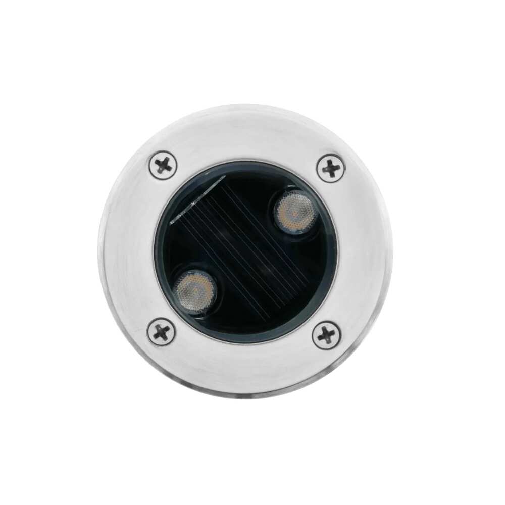 LUMINARIO SOLAR EMPOTRAR REDONDO LED ACERO INOXIDABLE 2W BLANCO CALIDO 120 CON SENSOR DE OBSCURIDAD BATERIA LITIO 1.2V 300MAH INCLUYE HOUSING IP67 **NO PISAR** ILUMILEDS